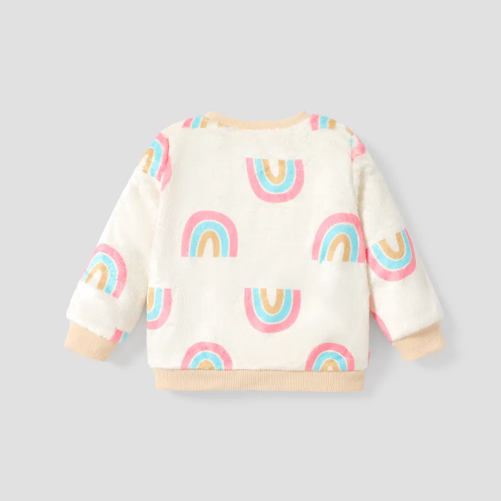 Baby Boy/Girl Allover Rainbow Print Long-sleeve Fuzzy Sweatshirt big image 2