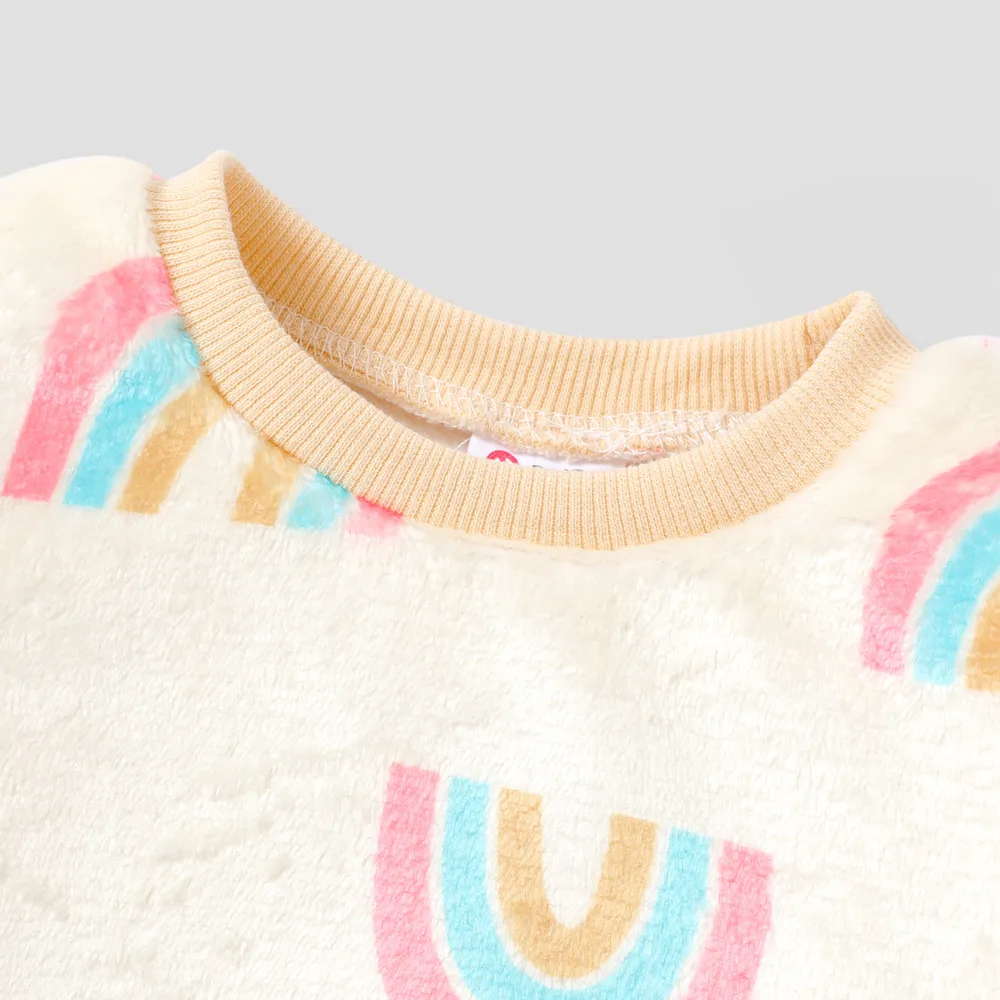 Baby Boy/Girl Allover Rainbow Print Long-sleeve Fuzzy Sweatshirt big image 3