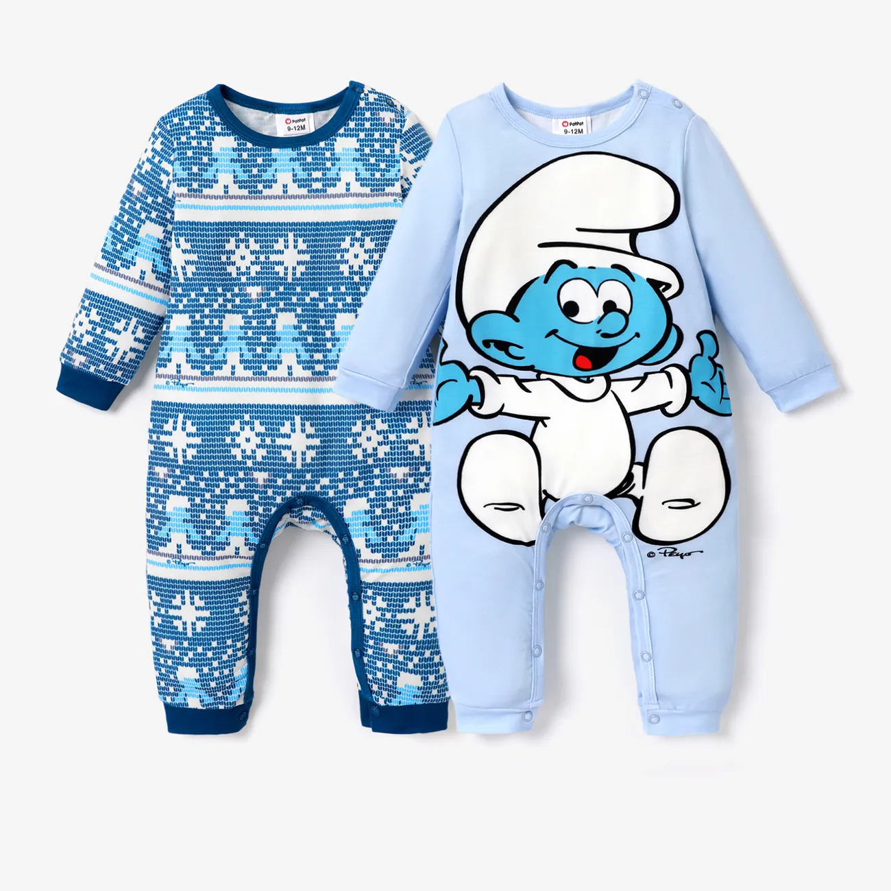 The Smurfs Baby Boy/Girl Graphic/Allover Print Long-sleeve Onesies Deep Blue big image 1