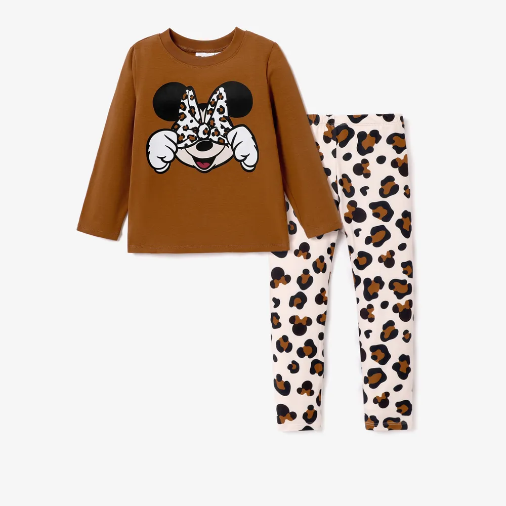 Disney Mickey and Friends Toddler Girl Cotton Leopard Print Solid Top and Pant Sets  big image 7