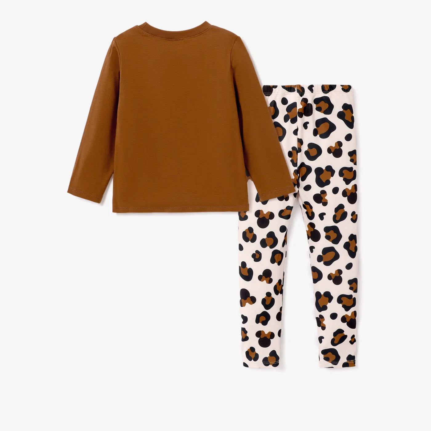 Disney Mickey and Friends Toddler Girl Cotton Leopard Print Solid Top and Pant Sets Brown image 6