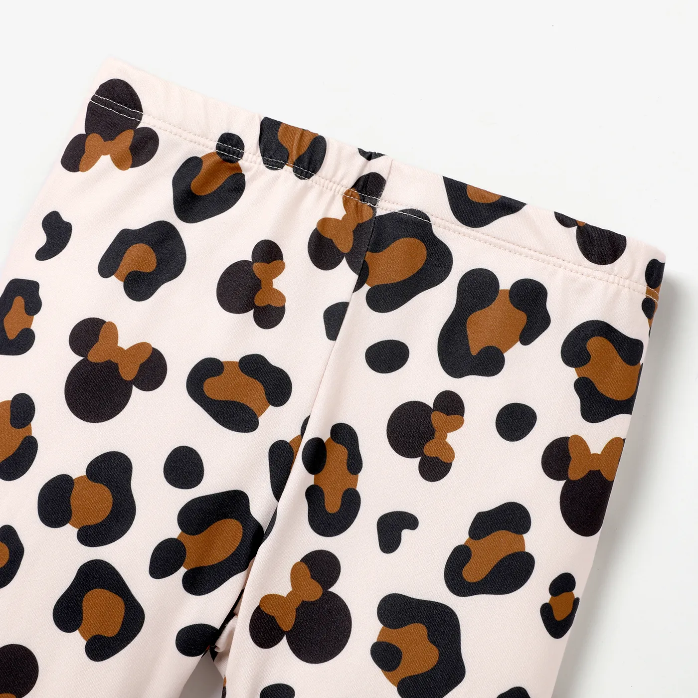 Disney Mickey and Friends Toddler Girl Cotton Leopard Print Solid Top and Pant Sets Brown image 4