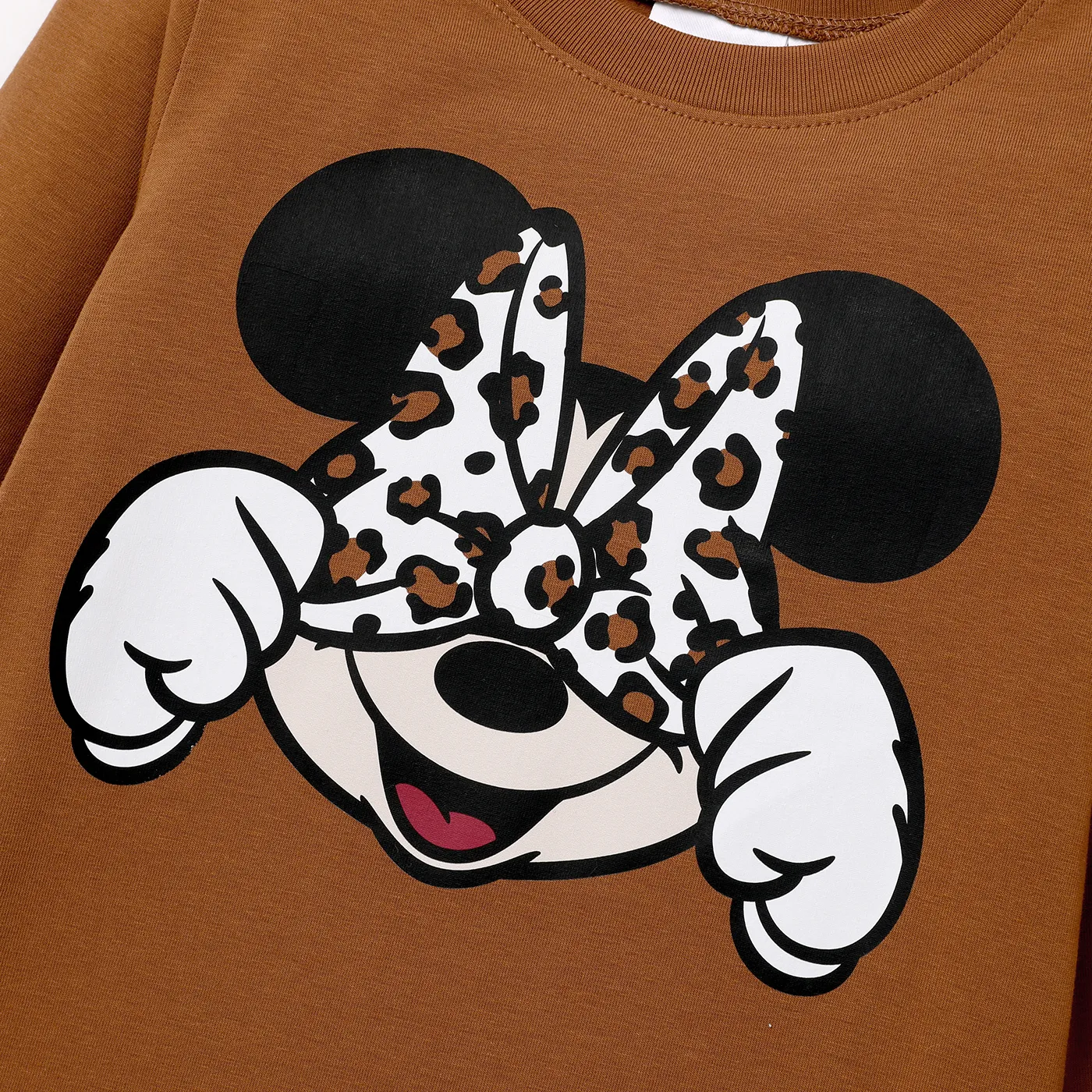 Disney Mickey and Friends Toddler Girl Cotton Leopard Print Solid Top and Pant Sets Brown image 2