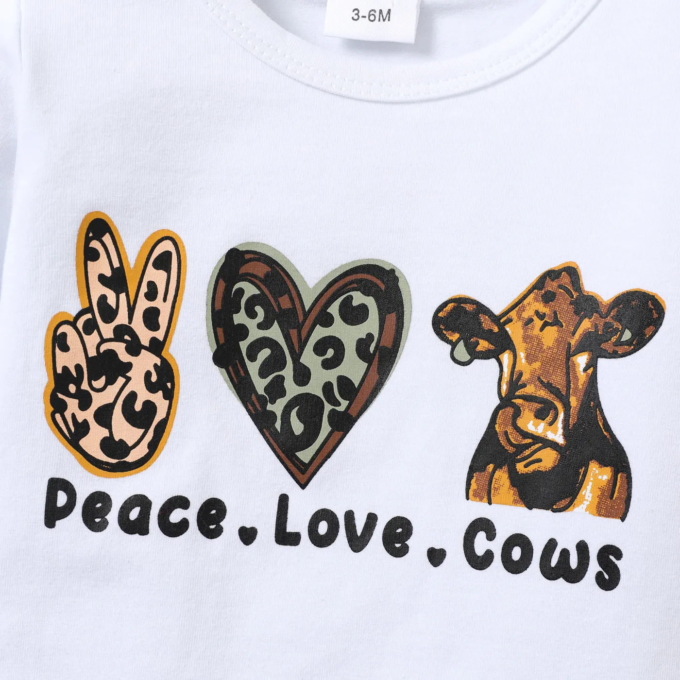 2pcs Baby Girl 95% Cotton Long-sleeve Graphic Tee and Allover Print Flared Pants Set White image 3