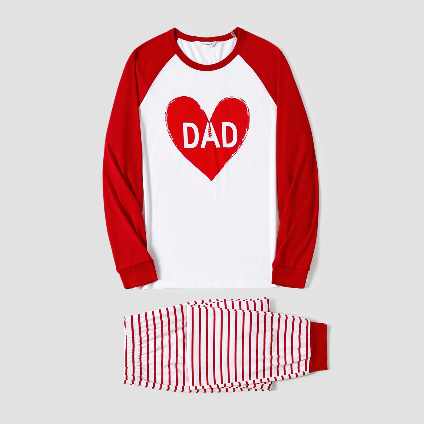 Valentine's Day Family Matching Heart Pattern Stripe Crew Neck Pajamas (Flame Resistant)