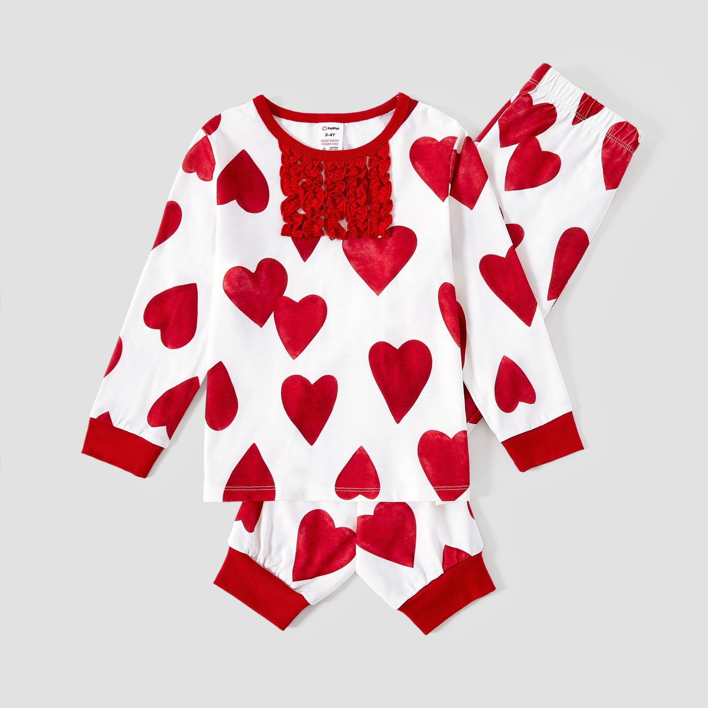 Valentine's Day Family Matching Heart Pattern Stripe Crew Neck Pajamas (Flame Resistant)