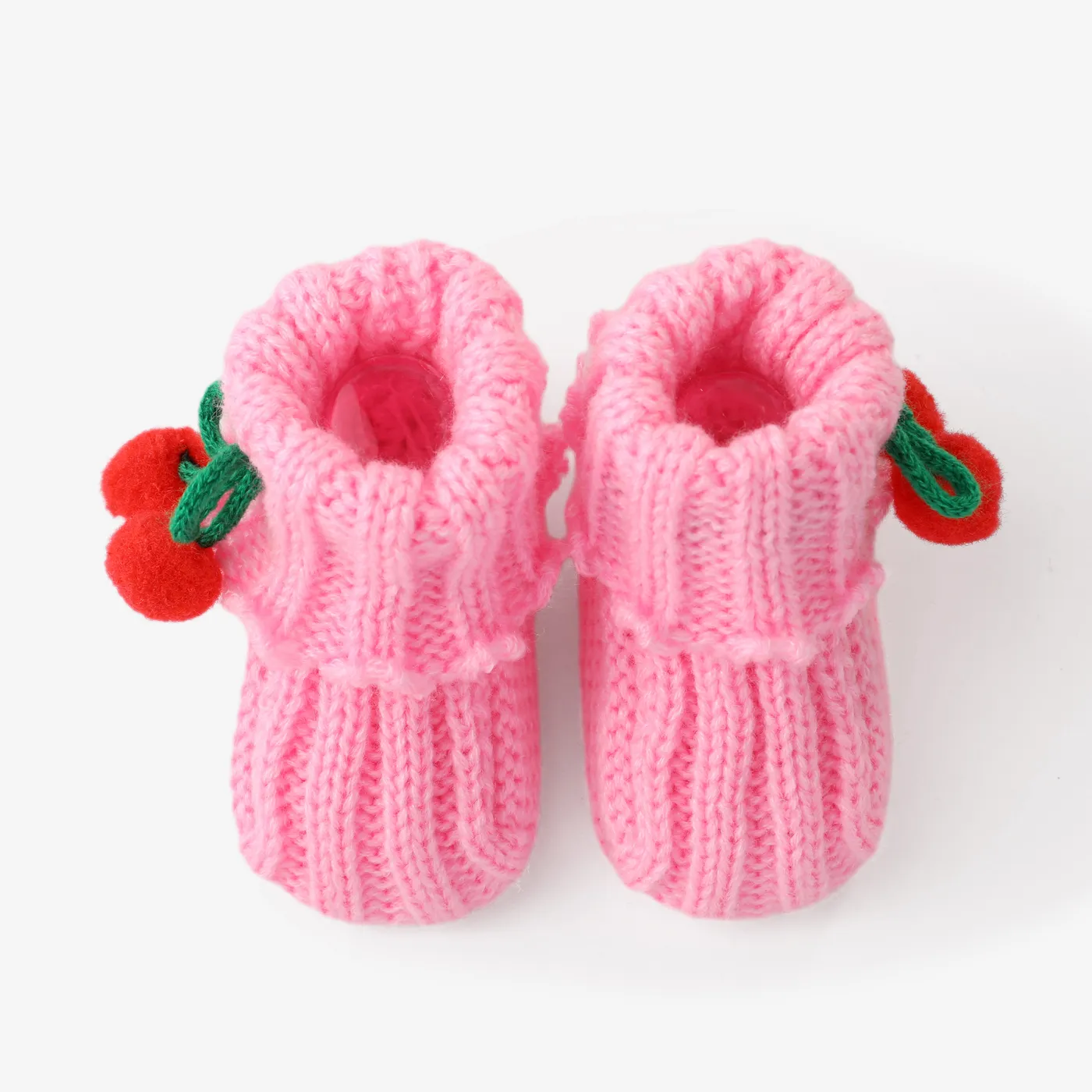 Baby Handmade Pompom Decor Soft Sole Prewalker Shoes Pink big image 1