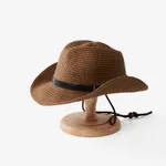 Daddy and Me Solid color western cowboy straw hat, 100% bamboo pulp fiber material Coffee