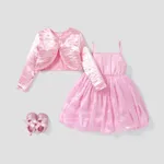 2PCS Toddler Girl Sweet Solid Color Long Sleeve Jacket /Camisole Dress Set   image 2