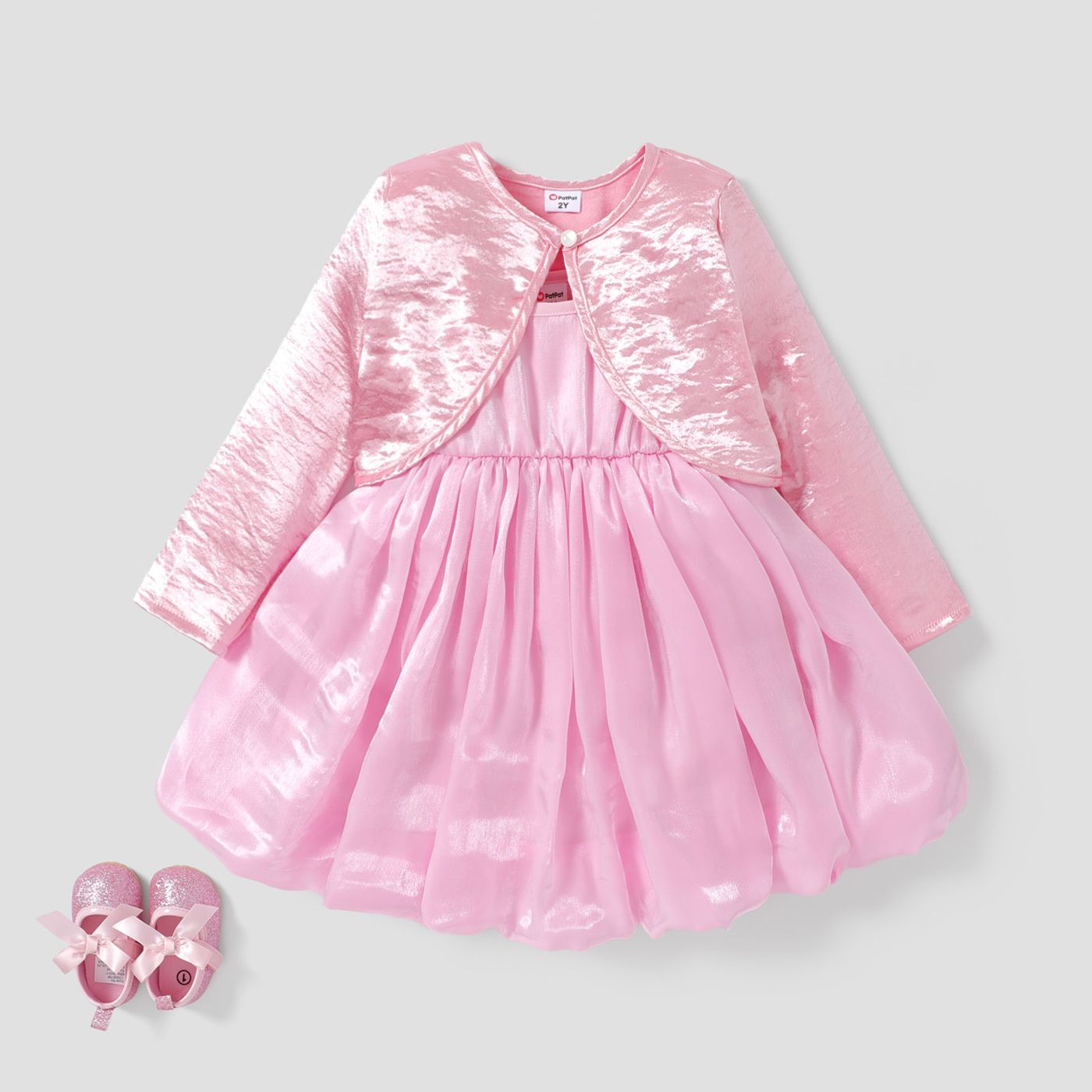 2PCS Toddler Girl Sweet Solid Color Veste à Manches Longues / Camisole Dress Set