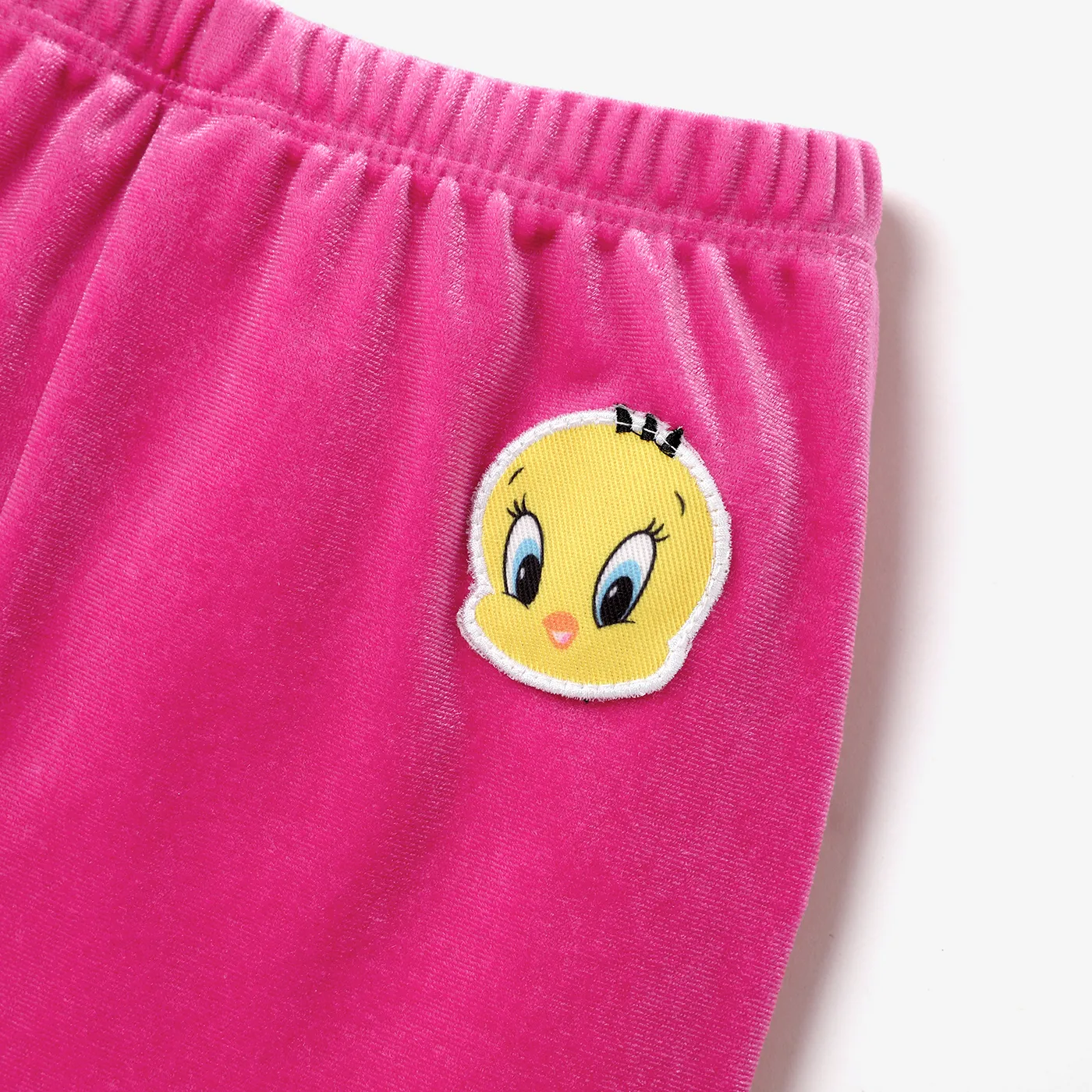 Looney Tunes Baby Girl Character Graphic Print Long-sleeve Bodysuit and Velvet Flared Pants Set Hot Pink image 2