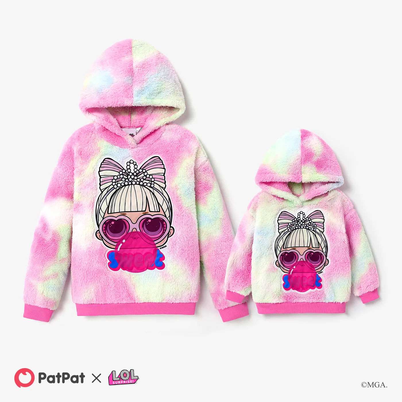 L.O.L. SURPRISE! Mommy and Me Tie-dye Letter Print Double-sided Velvet Long-sleeve Top 