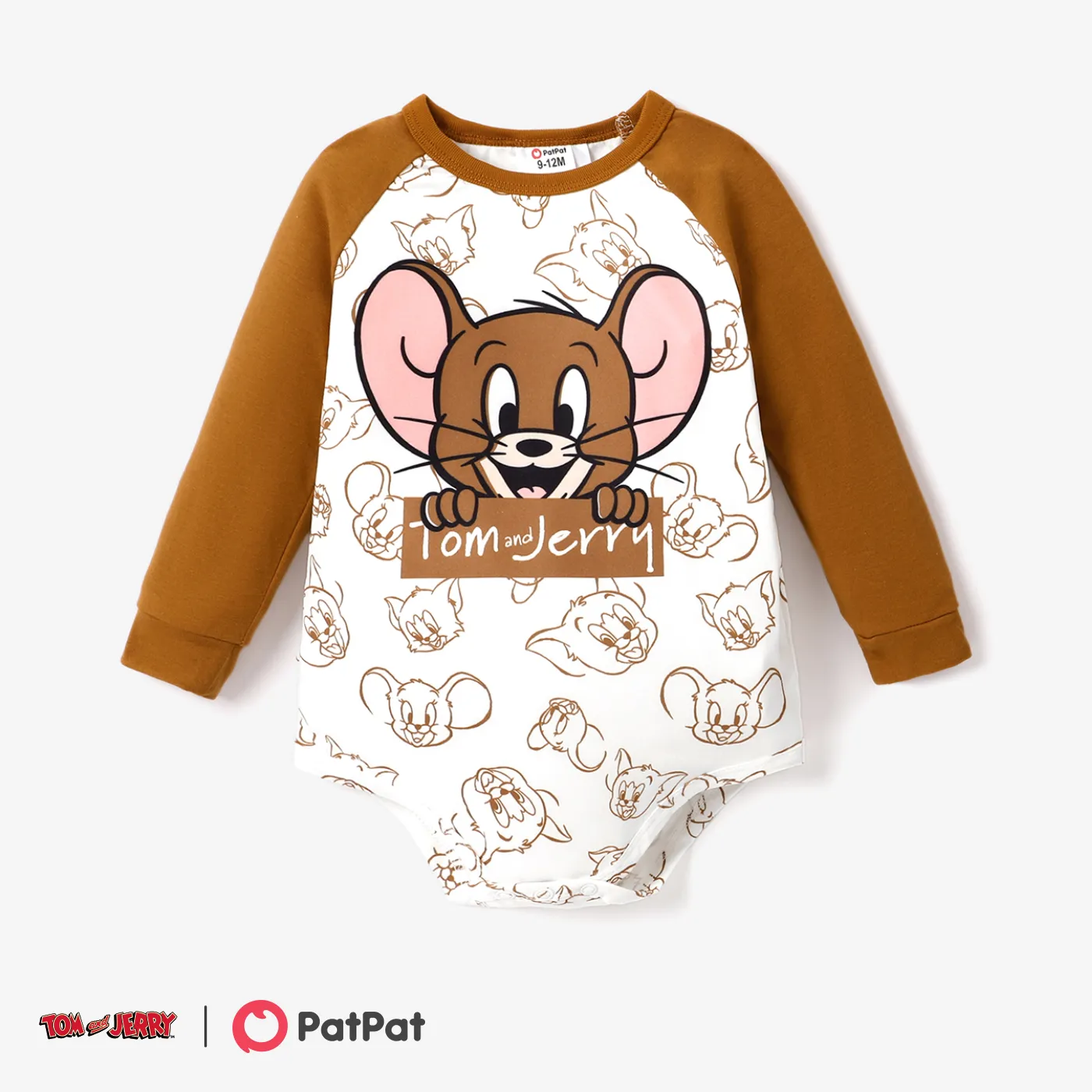Tom and Jerry baby boy character graphic A romper or a pair of pants to wear with Brown