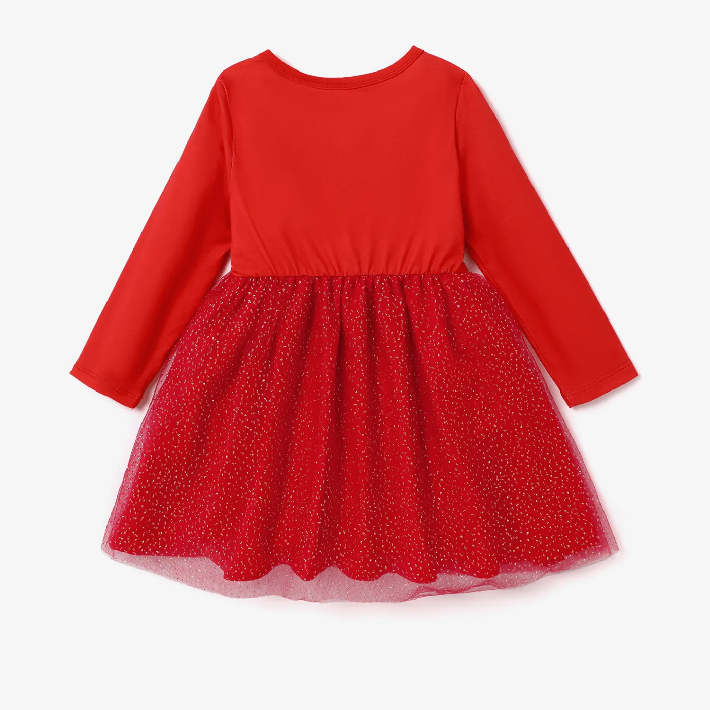 Disney Mickey and Friends Christmas Toddler Girl Naia™ Character Print Long-sleeve Mesh Overlay Dress  image 2