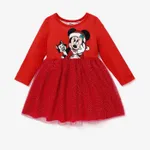 Disney Mickey and Friends Christmas Toddler Girl Naia™ Character Print Long-sleeve Mesh Overlay Dress  image 6