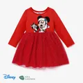 Disney Mickey and Friends Christmas Toddler Girl Naia™ Character Print Long-sleeve Mesh Overlay Dress  image 1