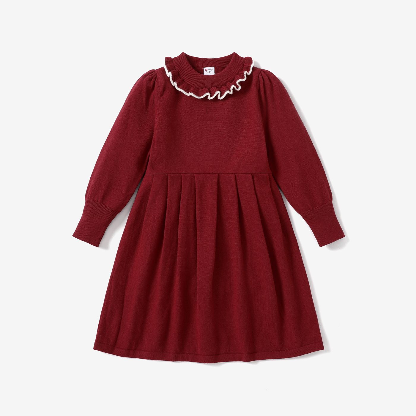 Toddler Girl Sweet Ruffled Collar Solid Color Sweater Dress