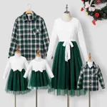 Family Matching Long-sleeve Mesh Splice Belted Dresses and Plaid Shirts Sets  image 2