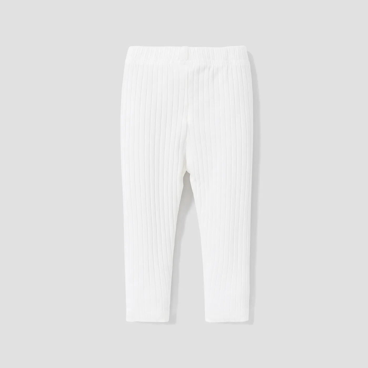 Baby Girl 95% Cotton Ribbed Solid Pants Leggings White image 2
