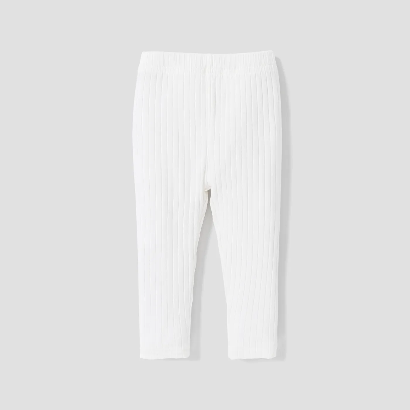 Baby Girl 95% Cotton Ribbed Solid Pants Leggings White big image 1