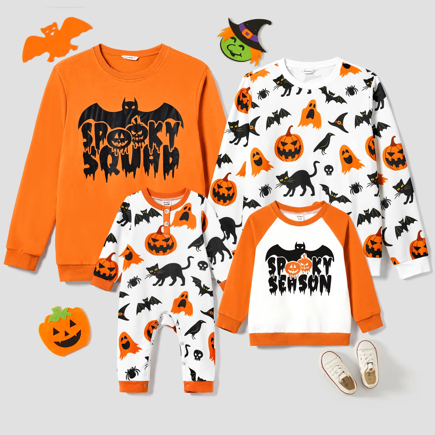 

Halloween Family Matching Pumpkin & Bat Print Tops