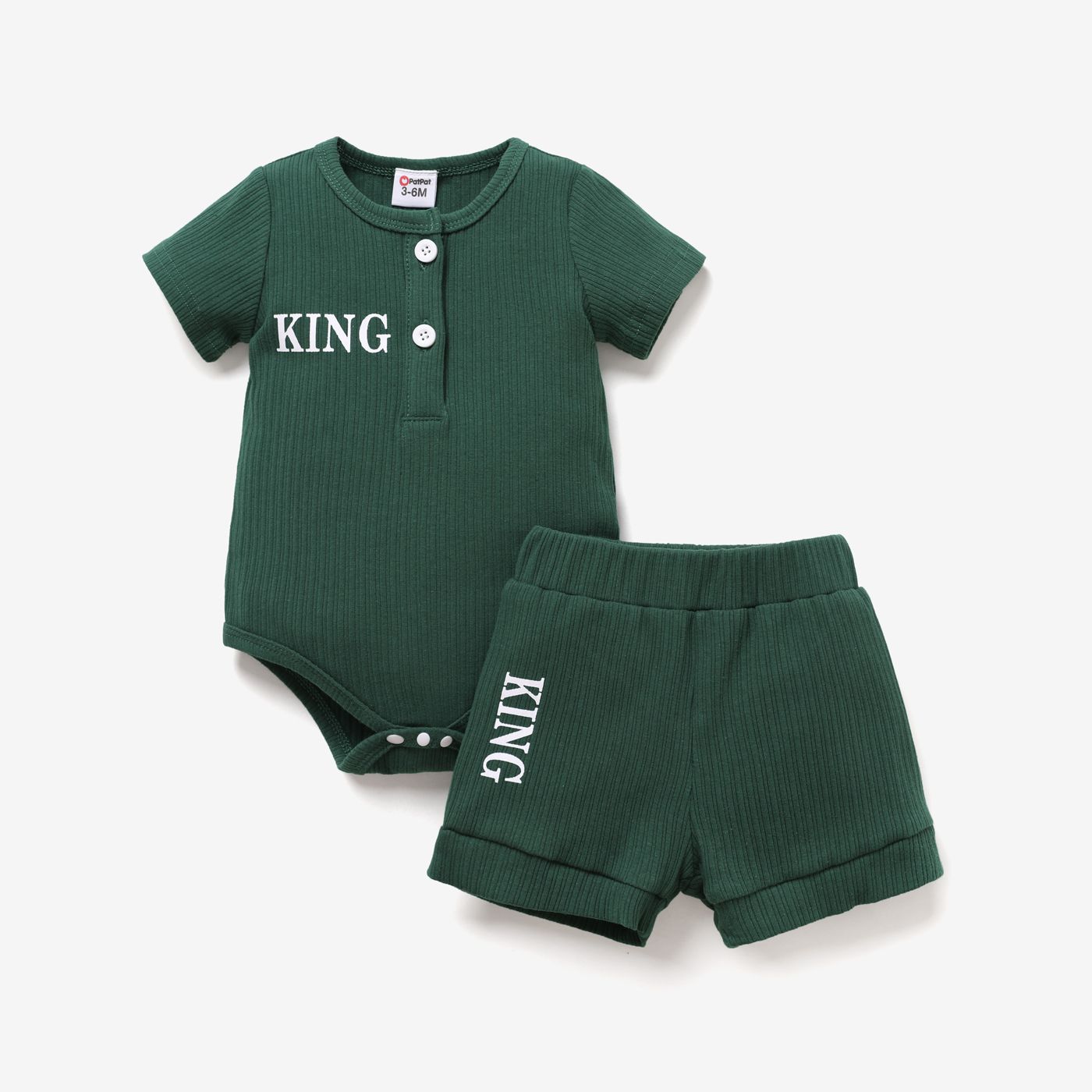 2pcs Baby Boy 95% Cotton Ribbed Letter Print Short-sleeve Romper & Shorts Set