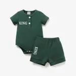 2pcs Baby Boy 95% Cotton Ribbed Letter Print Short-sleeve Romper & Shorts Set Green