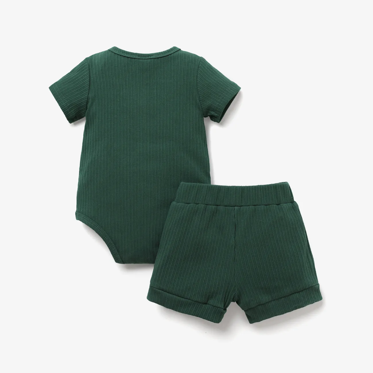 2pcs Baby Boy 95% Cotton Ribbed Letter Print Short-sleeve Romper & Shorts Set Green big image 1