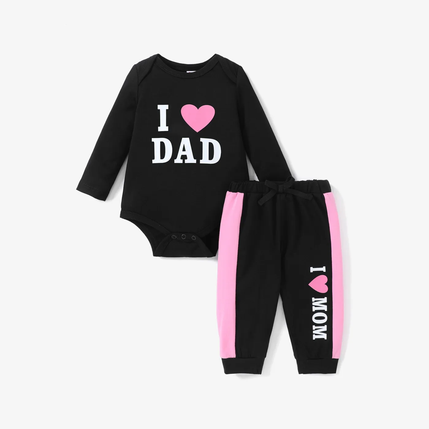 2pcs Baby Girl Love Heart and Letter Print Long-sleeve Romper with Trousers Set