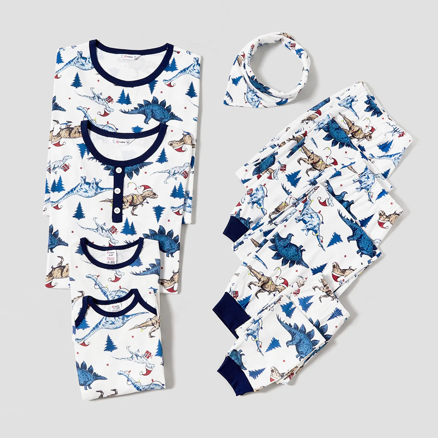 Christmas Family Matching Cute Dinosuar Allover Print Pajamas Sets(Flame Resistant)  Blue image 2