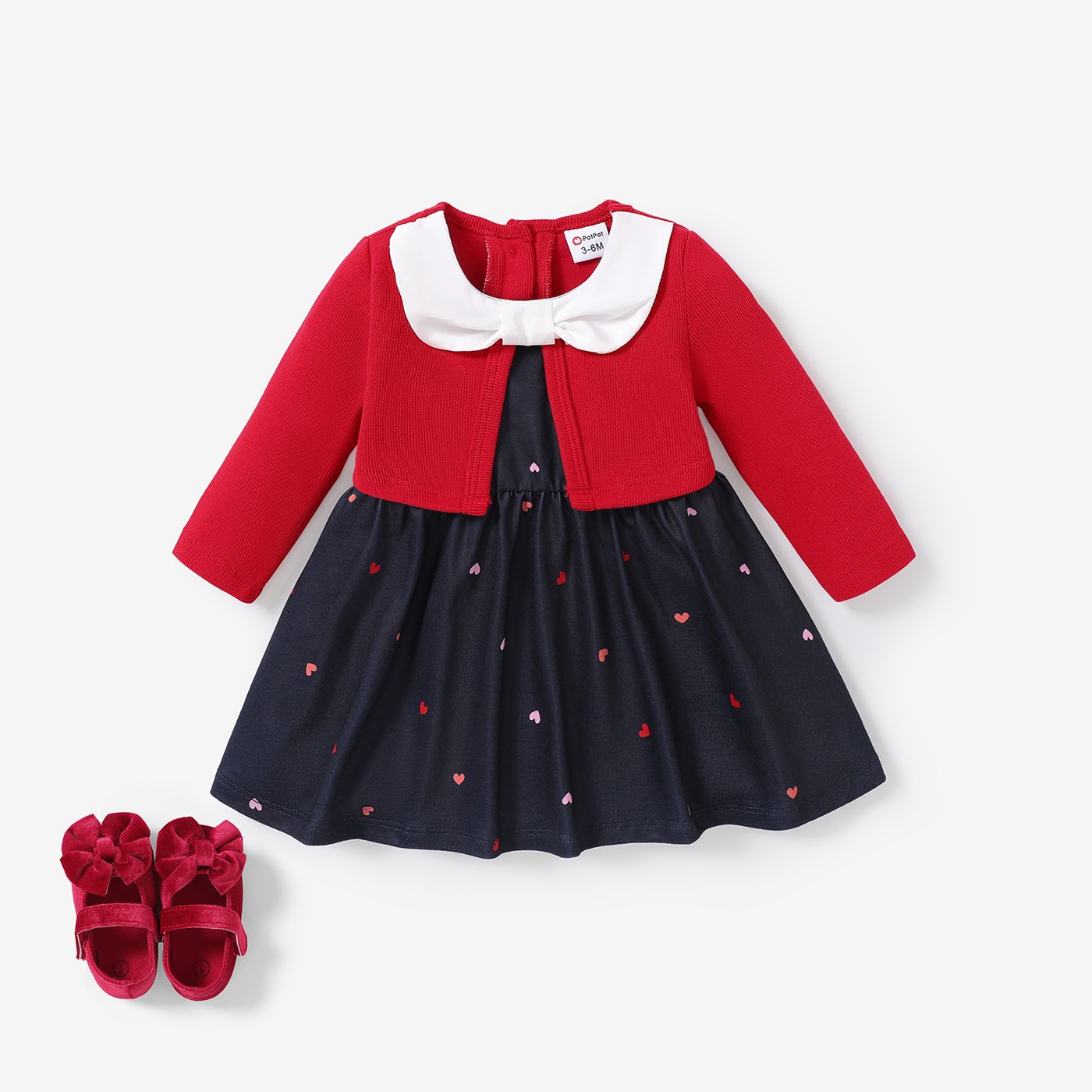 Baby Girl Sweet Heart-shaped Lapel Dress