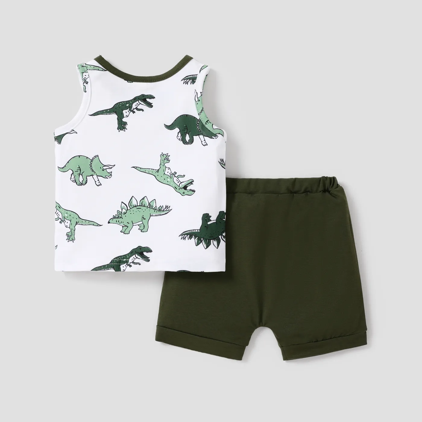 2pcs Baby Boy Allover Dinosaur Print Sleeveless Tank Top and Solid Shorts Set DarkGreen image 5
