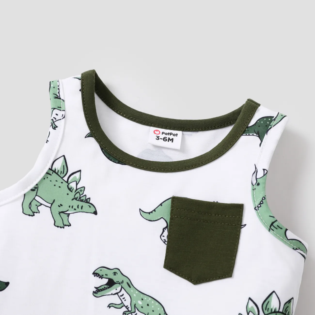 2pcs Baby Boy Allover Dinosaur Print Sleeveless Tank Top and Solid Shorts Set DarkGreen big image 1