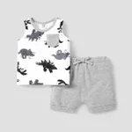 2pcs Baby Boy Allover Dinosaur Print Sleeveless Tank Top and Solid Shorts Set Black