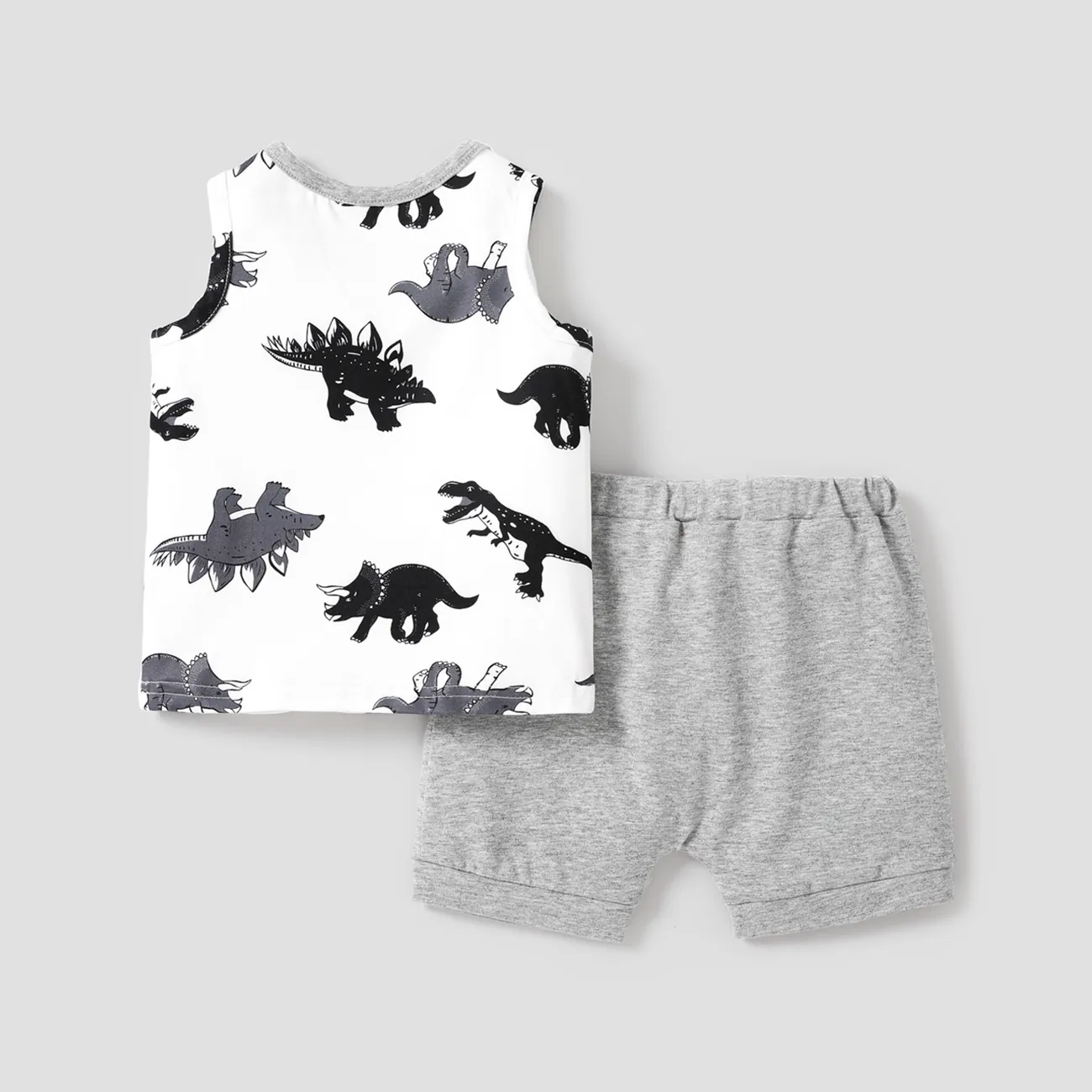 2pcs Baby Boy Allover Dinosaur Print Sleeveless Tank Top and Solid Shorts Set Black big image 1