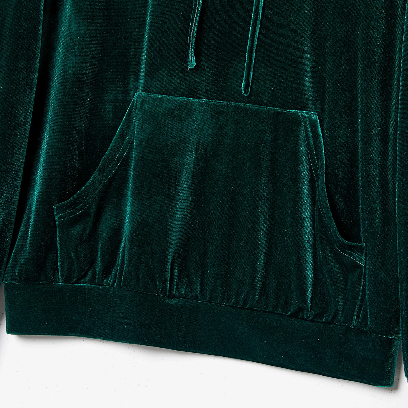 Mommy and Me Casual Solid Color Large Pocket Design Long Sleeve Hooded Velvet Tops and Shorts/Pants Sets Green image 6