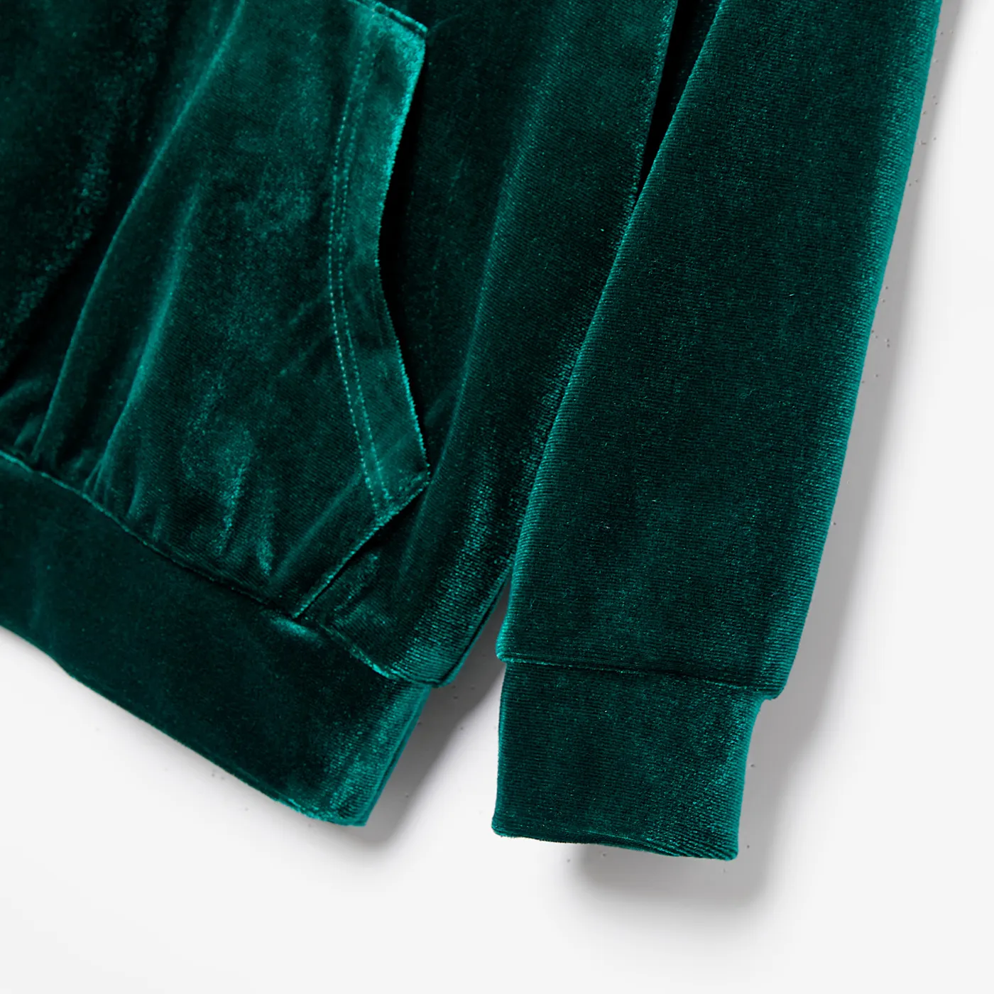 Mommy and Me Casual Solid Color Large Pocket Design Long Sleeve Hooded Velvet Tops and Shorts/Pants Sets Green image 5