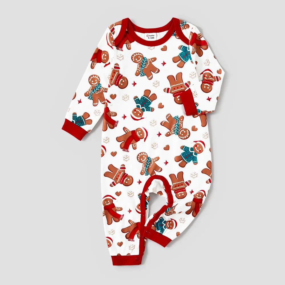 Christmas Cartoon Gingerbread Man Allover Print Family Matching Pajamas Sets (Flame Resistant)  big image 1