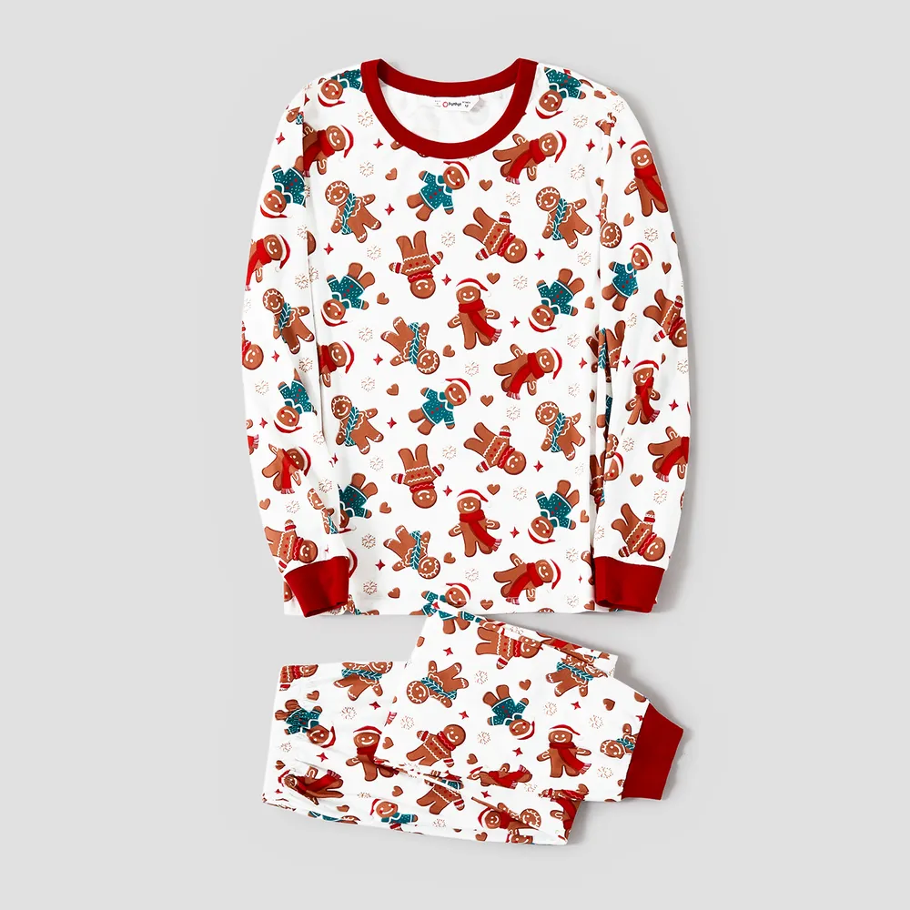 Christmas Cartoon Gingerbread Man Allover Print Family Matching Pajamas Sets (Flame Resistant)  big image 17