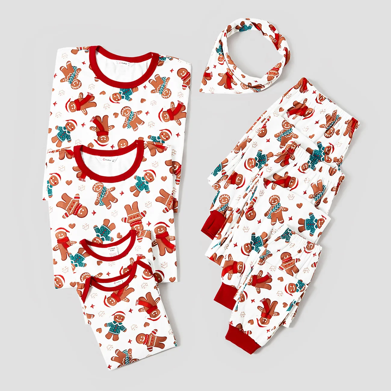 Christmas Family Matching Cartoon Gingerbread Man Allover Print  Pajamas Sets (Flame Resistant) White big image 1