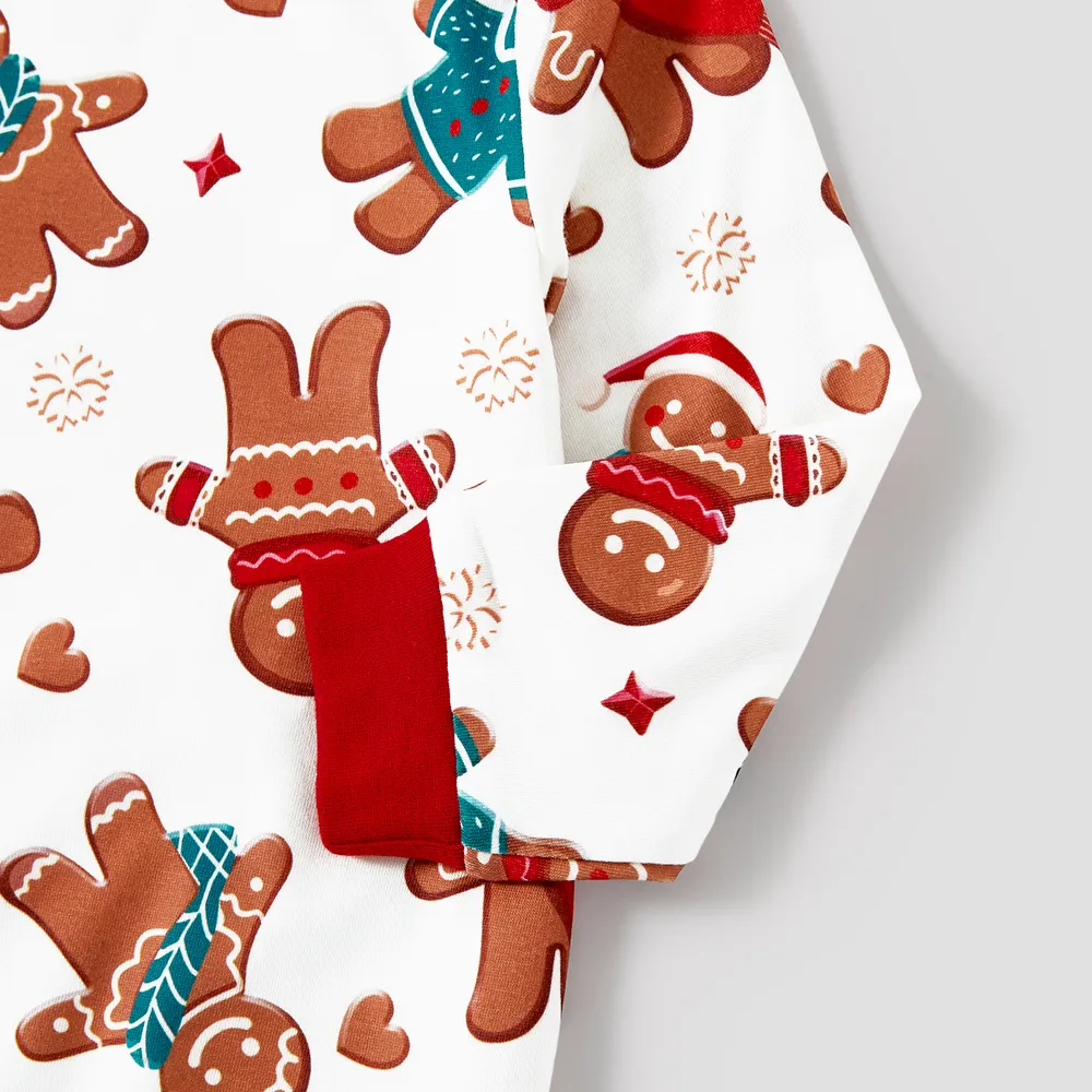 Christmas Cartoon Gingerbread Man Allover Print Family Matching Pajamas Sets (Flame Resistant)  big image 6