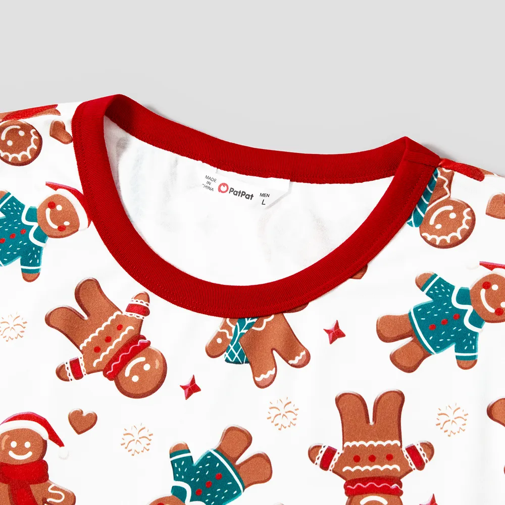 Christmas Cartoon Gingerbread Man Allover Print Family Matching Pajamas Sets (Flame Resistant)  big image 22