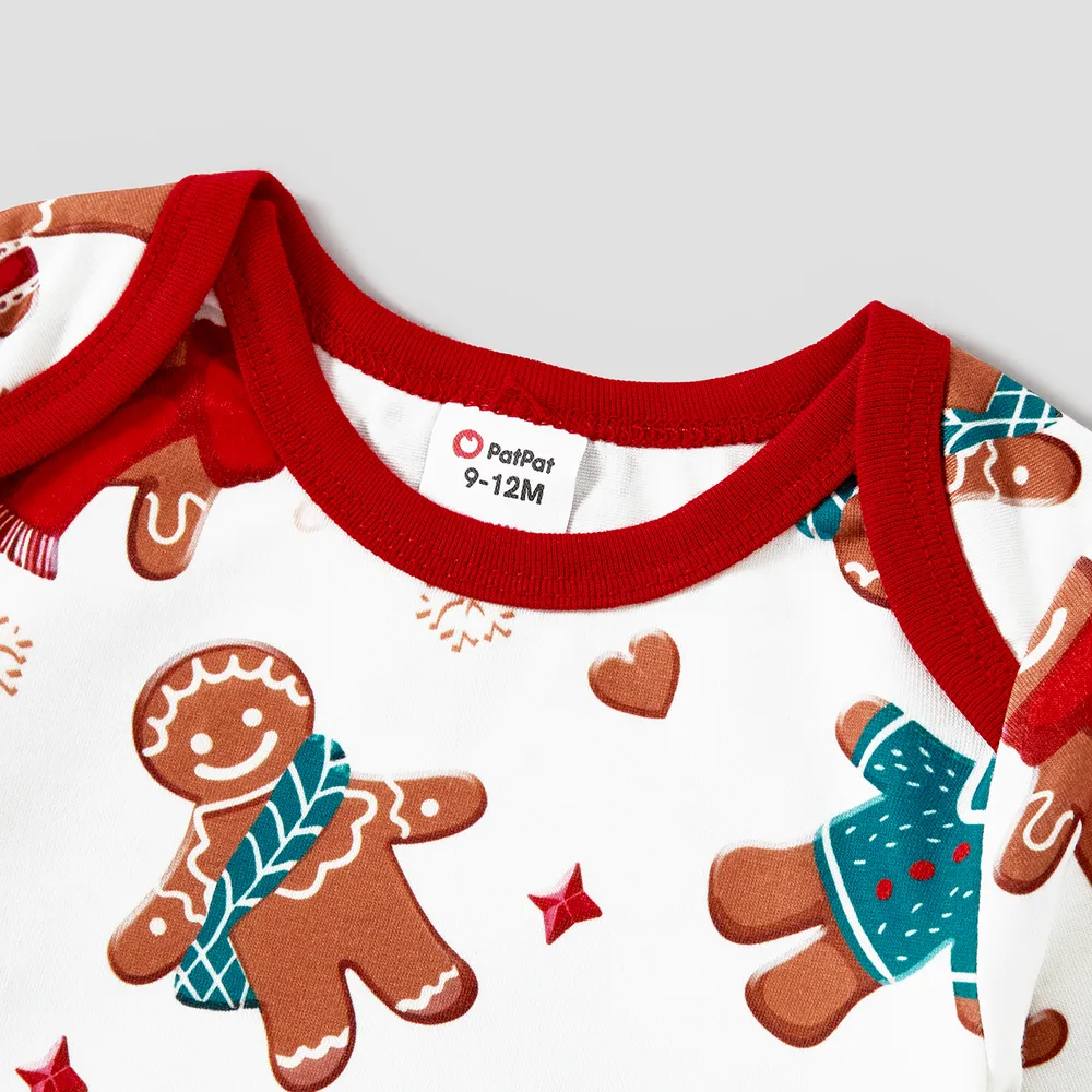 Christmas Cartoon Gingerbread Man Allover Print Family Matching Pajamas Sets (Flame Resistant)  big image 5