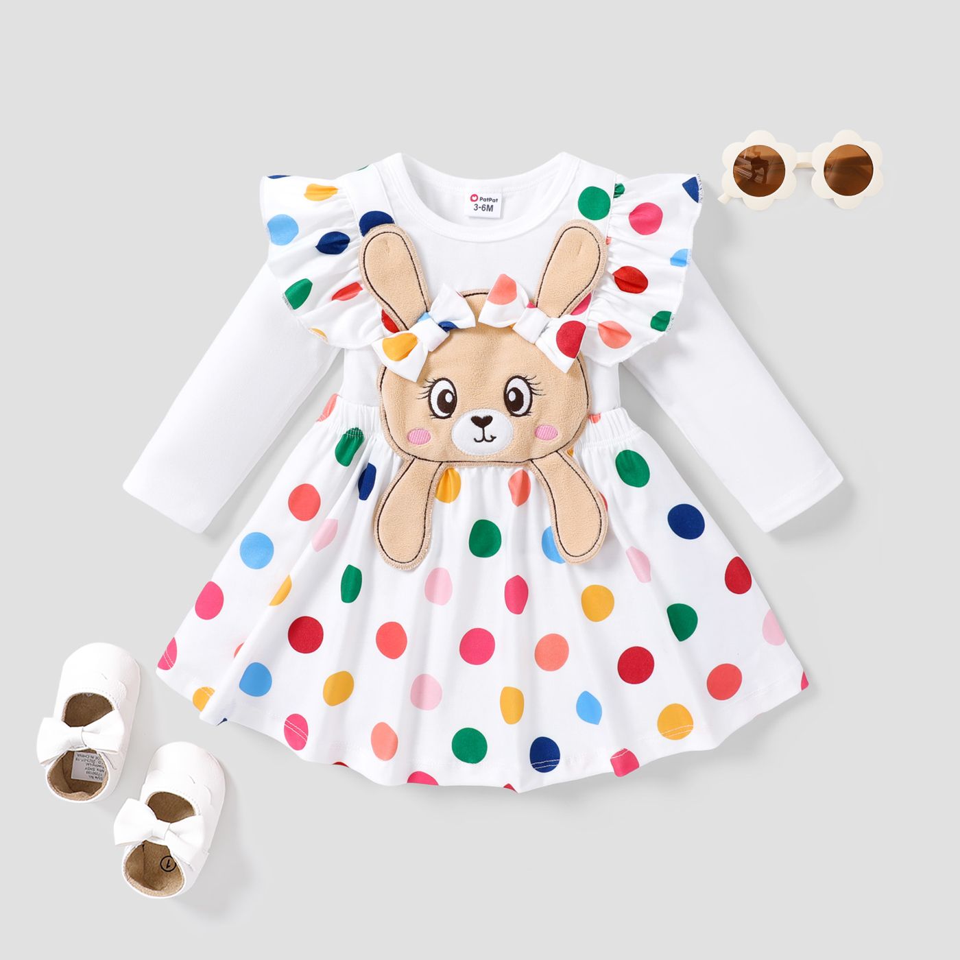 

Baby Girl Childlike Hyper-Tactile 3D Design Polka Dot Bunny Dress