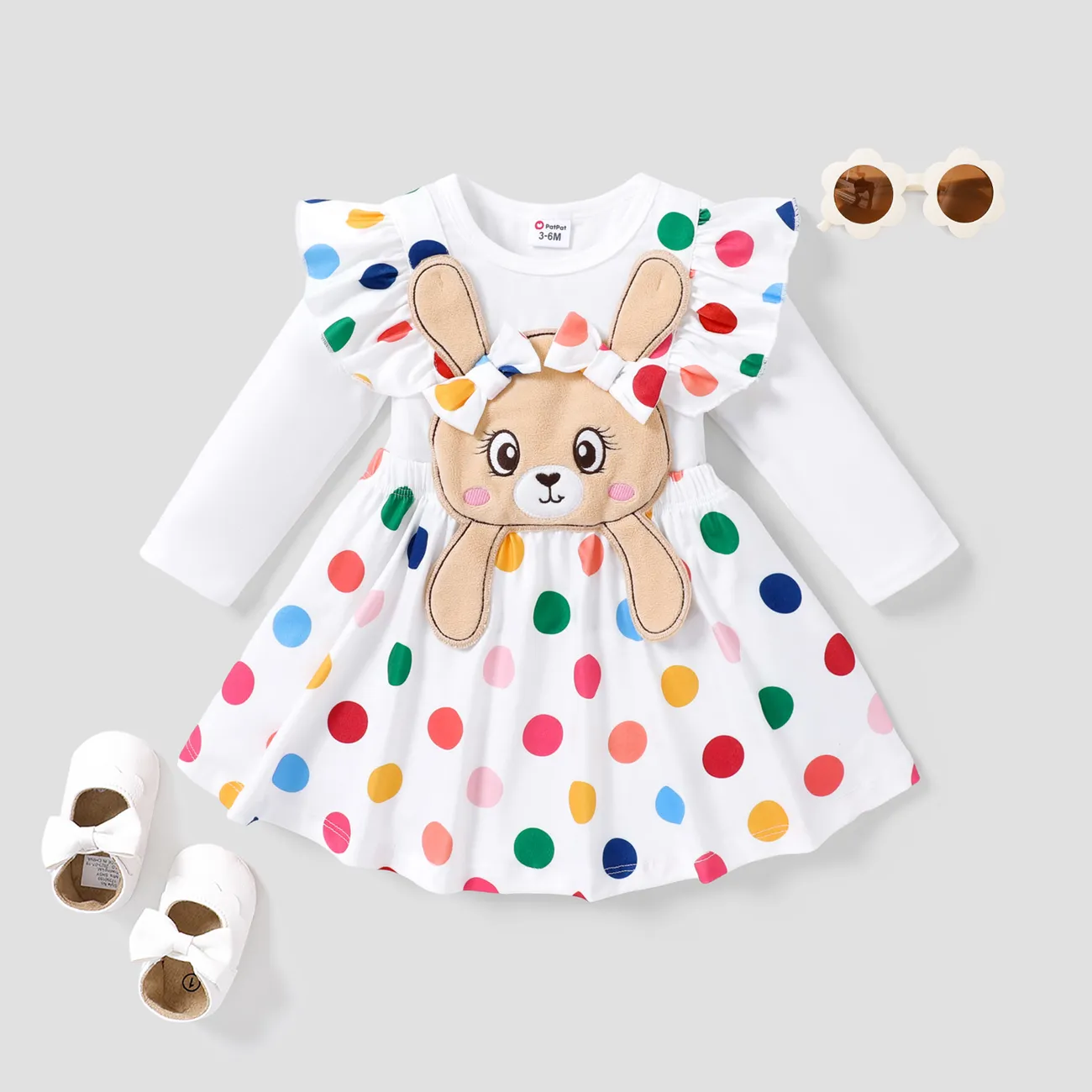 Baby Girl Childlike Hyper-Tactile 3D Design Polka Dot Bunny Dress  big image 1
