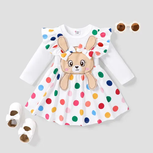 Baby Girl Childlike Hyper-Tactile 3D Design Polka Dot Bunny Dress
