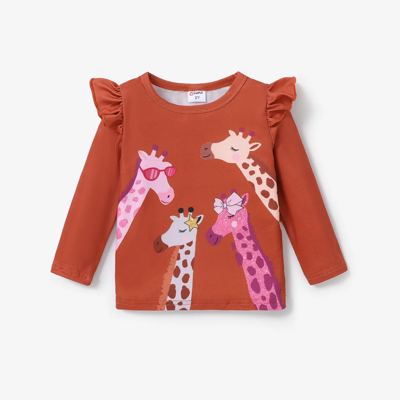  Toddler Girl Childlike Giraffe Flutter Sleeve Tee Brown