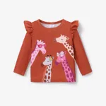Kleinkinder Mädchen Flatterärmel Kindlich Giraffe Langärmelig T-Shirts braun