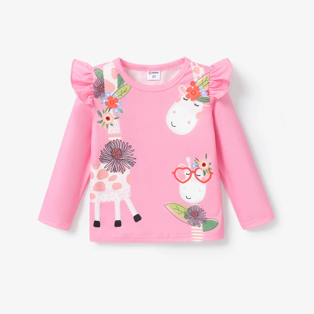 Kleinkinder Mädchen Flatterärmel Kindlich Giraffe Langärmelig T-Shirts rosa big image 1