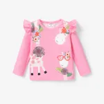 Kleinkinder Mädchen Flatterärmel Kindlich Giraffe Langärmelig T-Shirts rosa